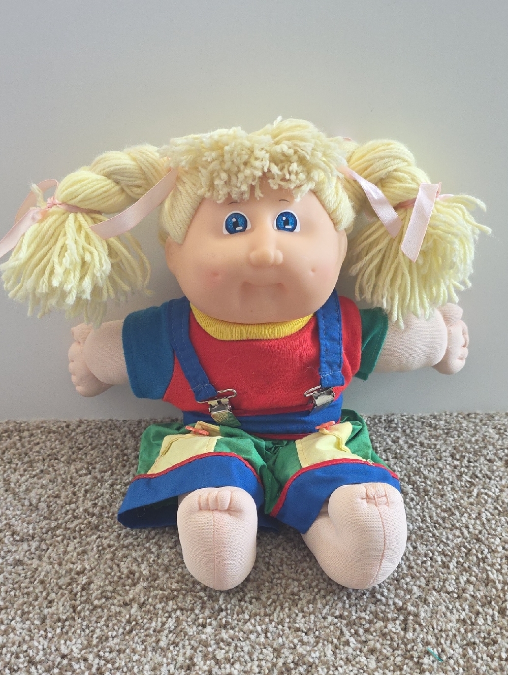 Vintage Cabbage Doll - Blonde Pigtail Blue Eyes Doll - Multicolor Outfit